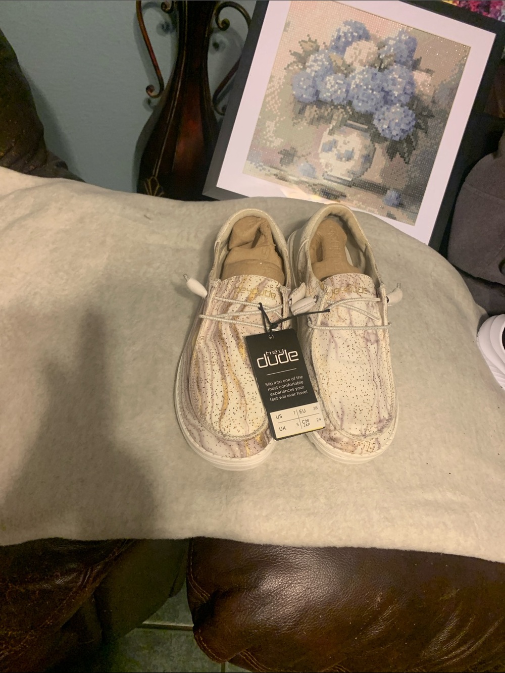 Hey Dude Beige Marble-Pattern Slip-On Shoes